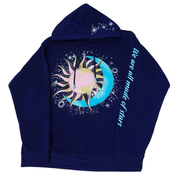 Vivre La Vie Tops - Vivre La Vie Navy Blue Sun Moon Stars Graphic Oversized Pullover Hoodie (Size L)